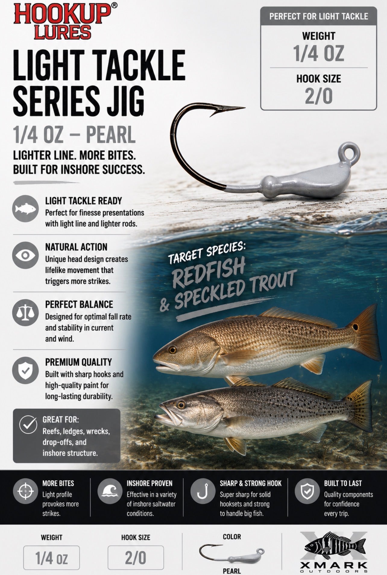 Hookup Lures Light Tackle Series Jig Head 1/4 oz 2/0 Hook (5 Pack)
