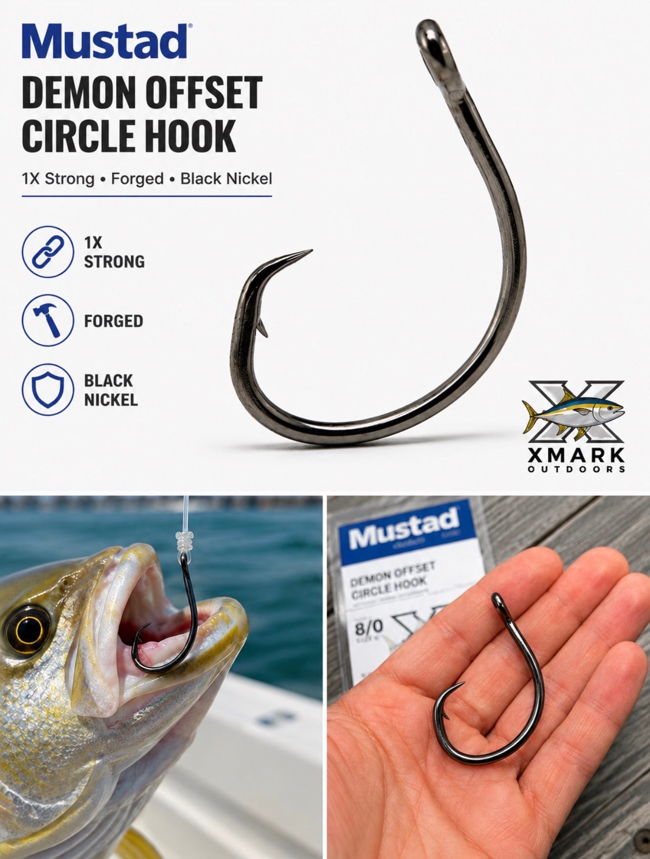 Mustad Demon Offset Circle Hook 39940 – 1X Strong Black Nickel