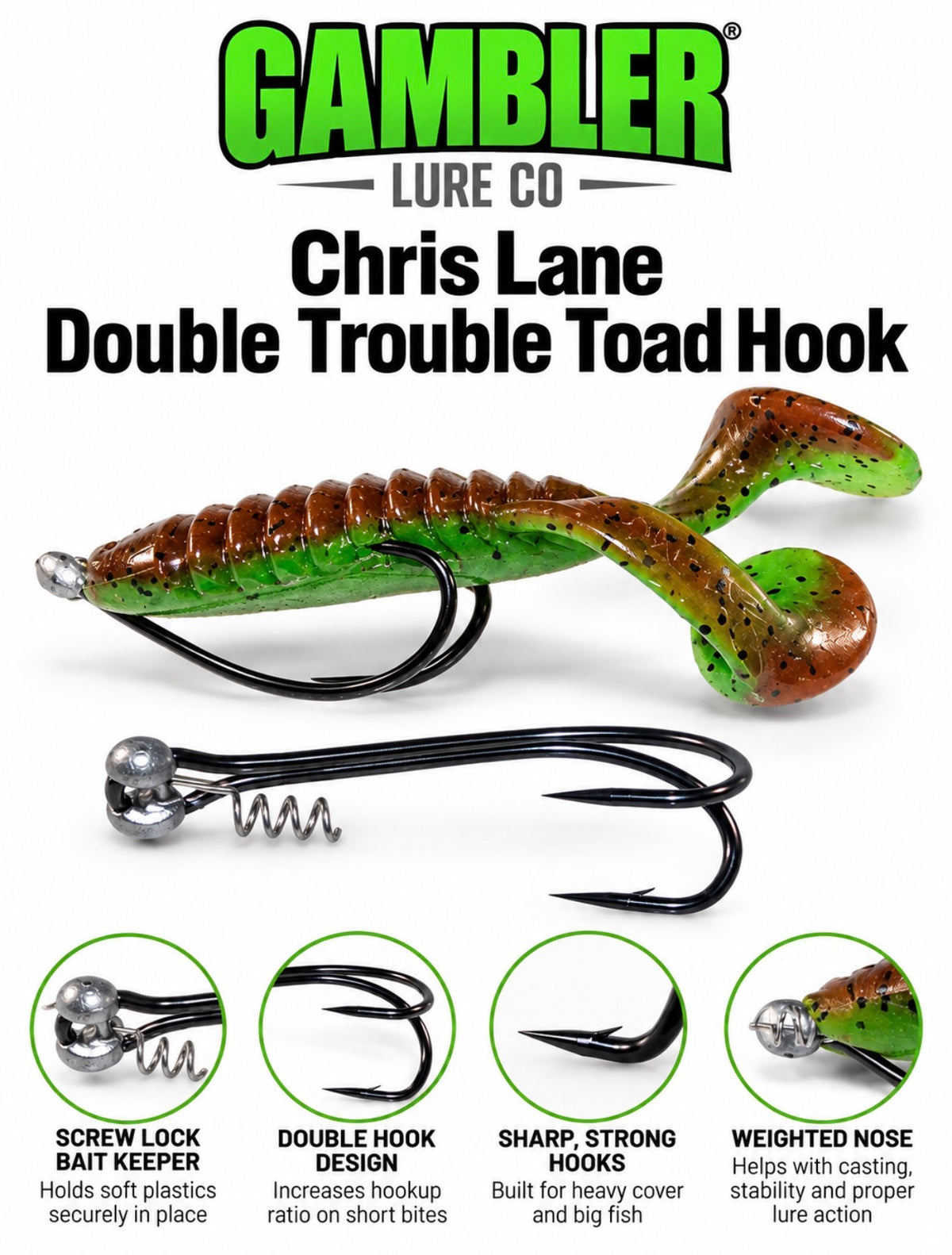 Gambler Chris Lane Double Trouble Toad Hook (2 Pack)