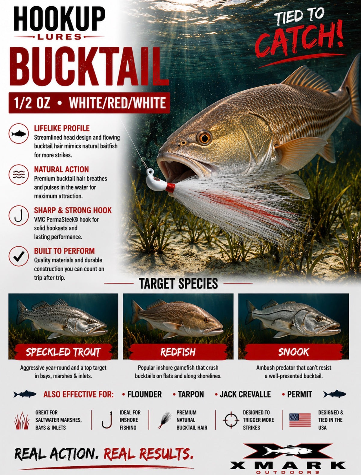 Hookup Lures Inshore Premium Series Bucktail 1/2 oz