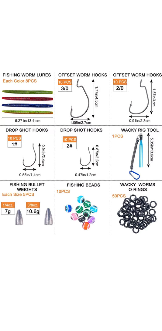 143 Piece Wacky Worm Kit – Bass & Crappie Fishing Set