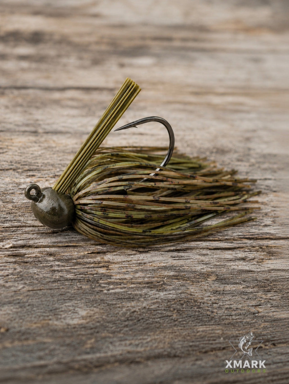 Finesse jig on a spinning rod setup for pressured bass in clear water