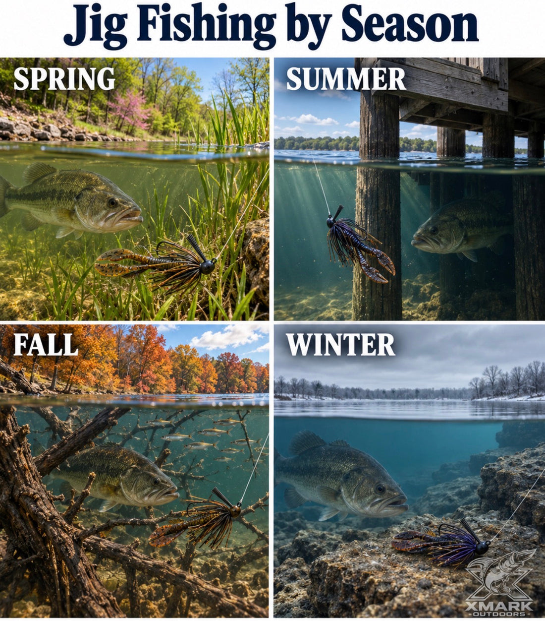 Showcasing jig lure fishing various different season 