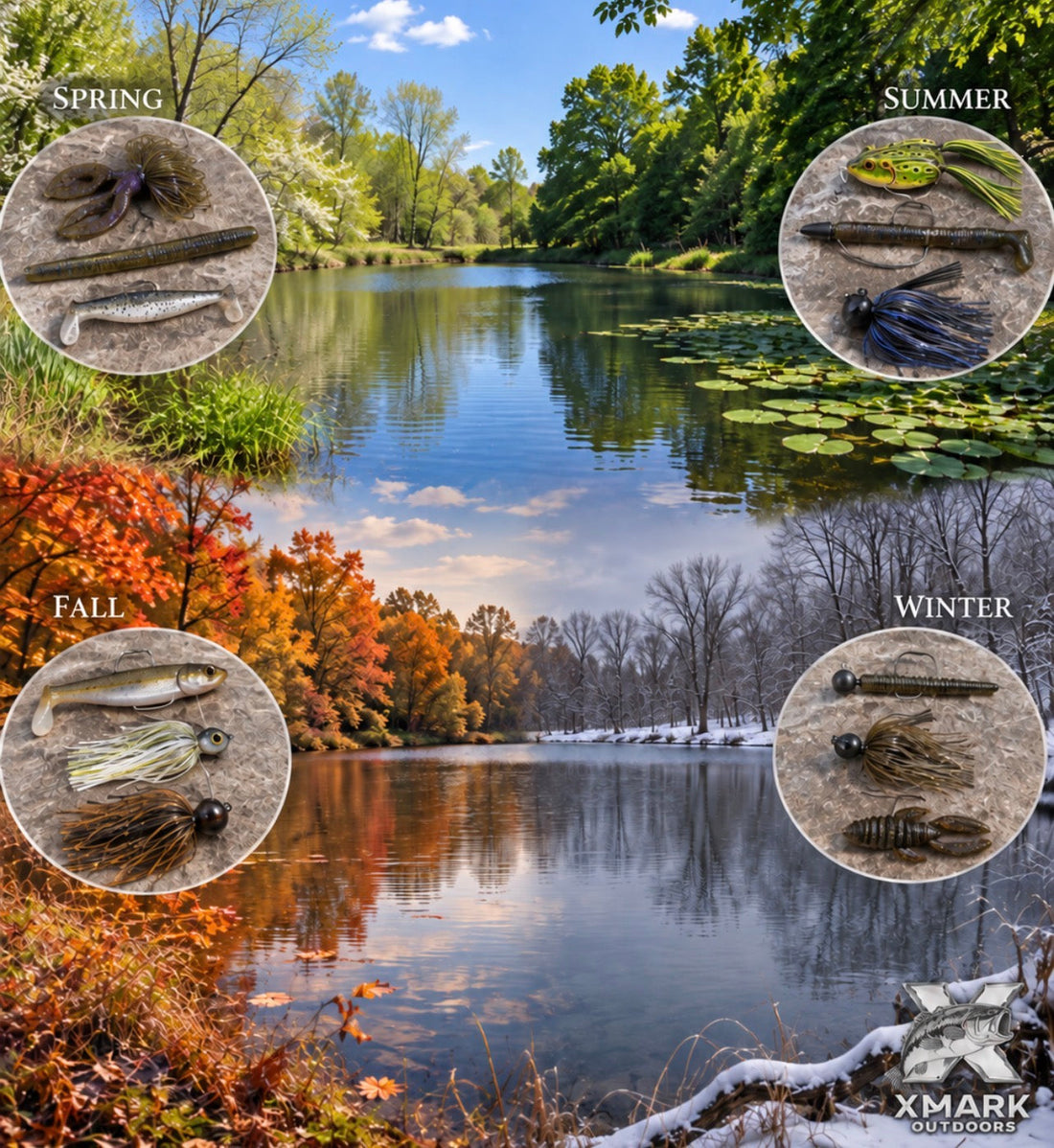 Different seasons showcasing which lures to use and when