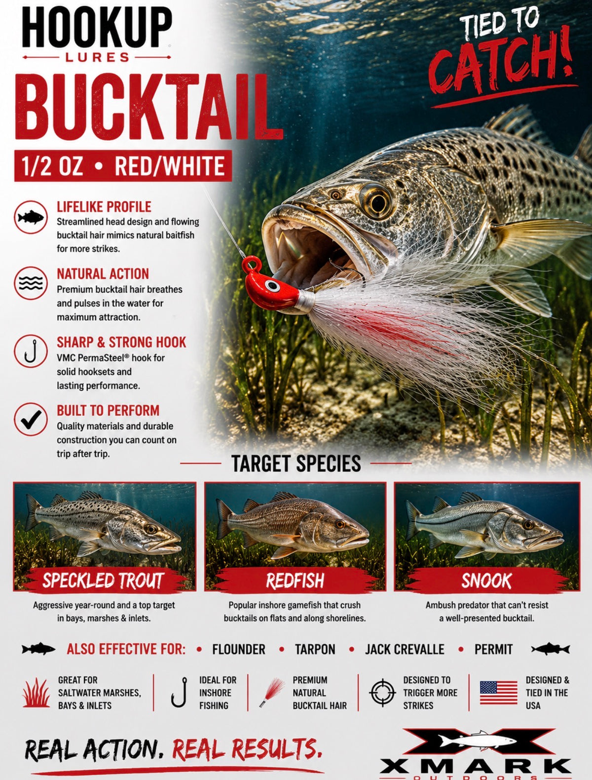 Hookup Lures Inshore Premium Series Bucktail 1/2 oz