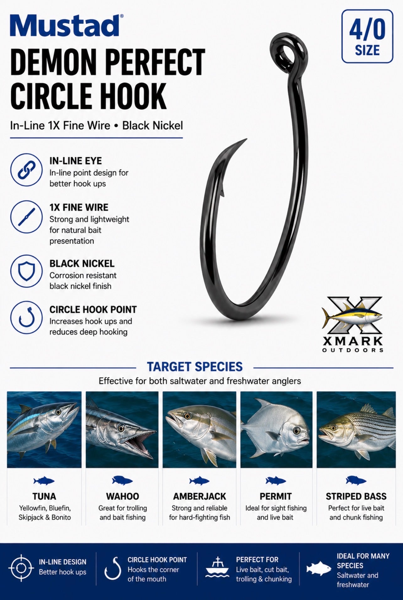 Mustad Demon Perfect Inline Circle Hook 39951 – 1X Fine Black Nickel