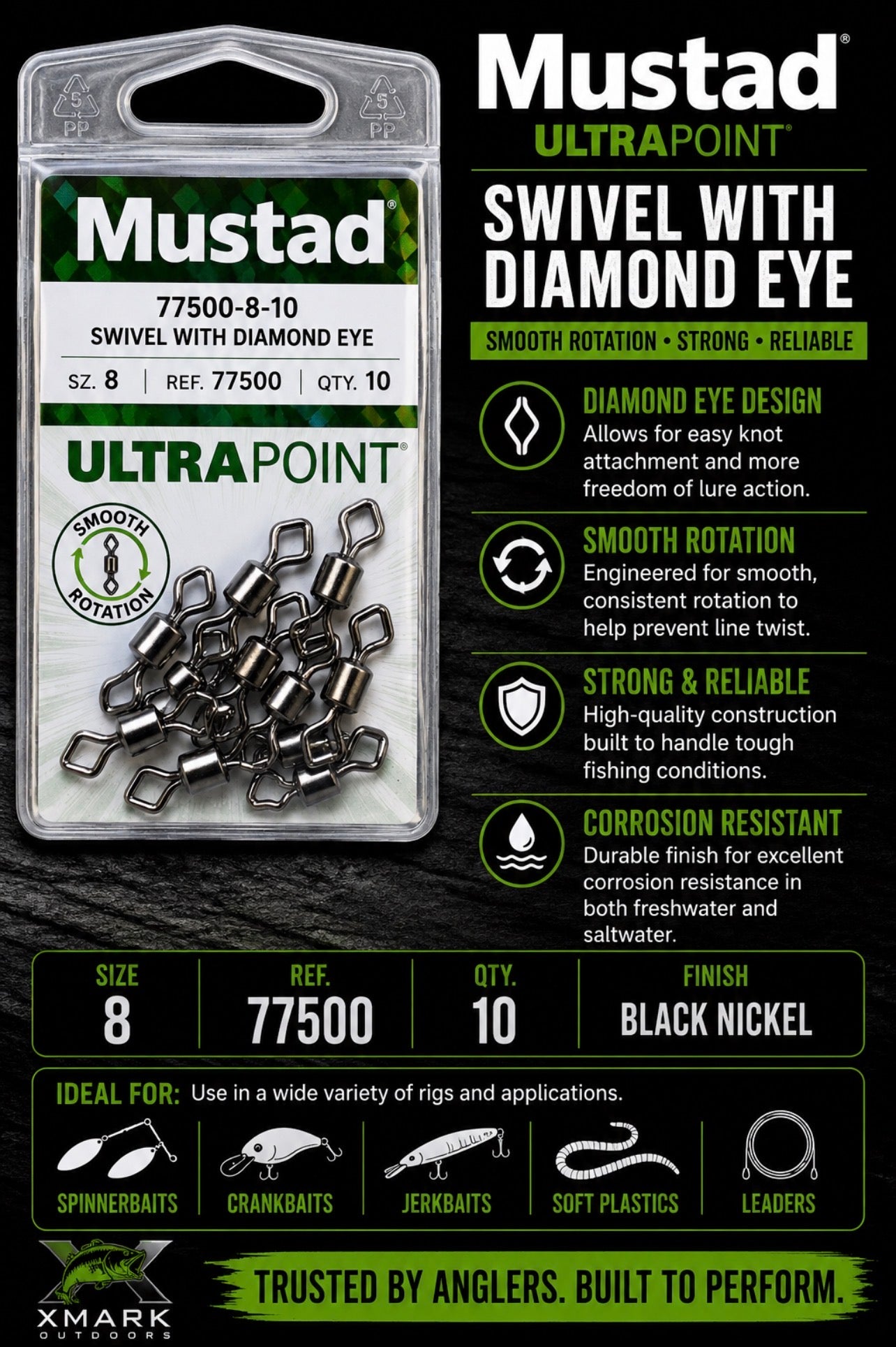 Mustad 77500 Rolling Swivel with Diamond Eye