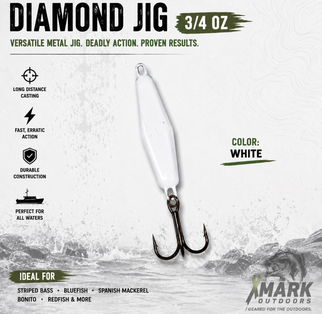 Hookup Lures Diamond Jig 3/4 oz | White, Chartreuse & Pink