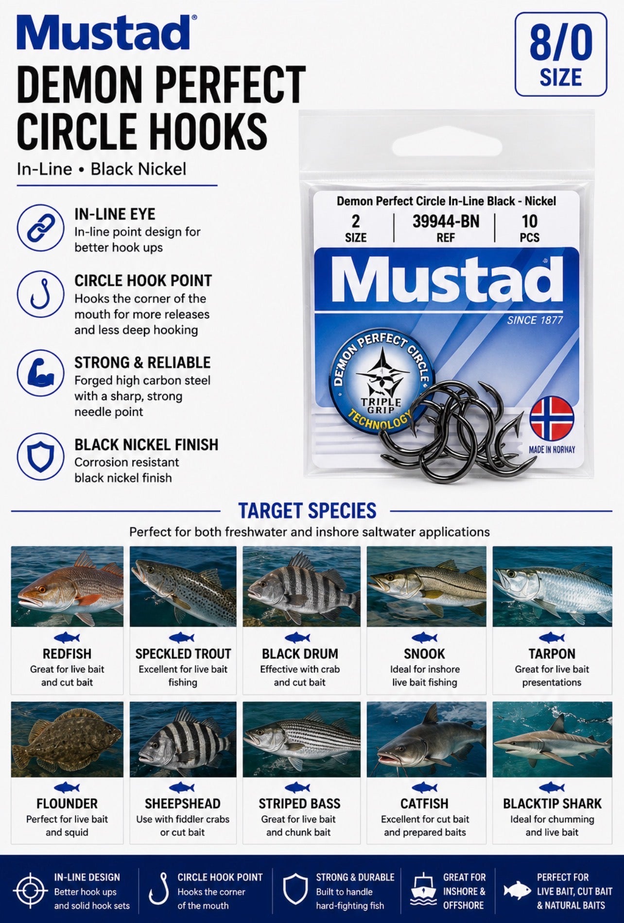 Mustad In-Line Perfect Circle Hook 39944 – Black Nickel
