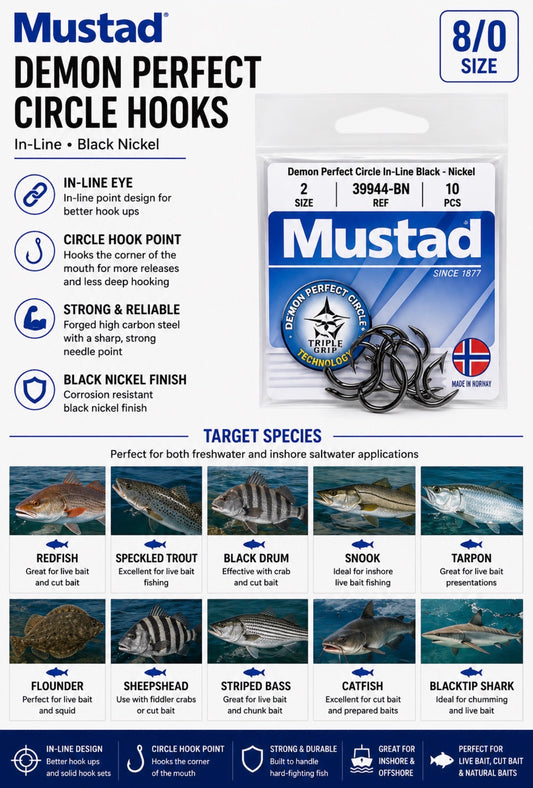 Mustad In-Line Perfect Circle Hook 39944 – Black Nickel