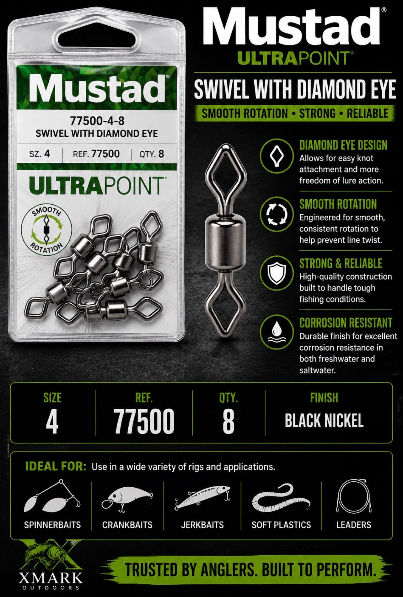 Mustad 77500 Rolling Swivel with Diamond Eye