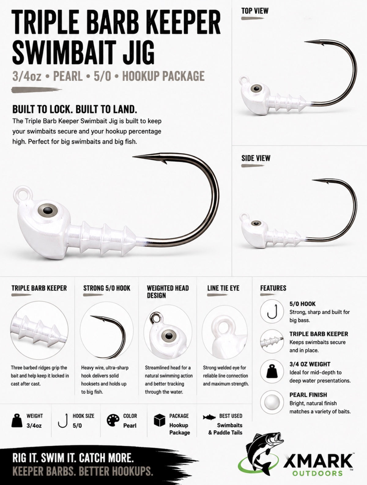 Hookup Lures Triple Barb Keeper Swimbait Jig Head (6 PK)