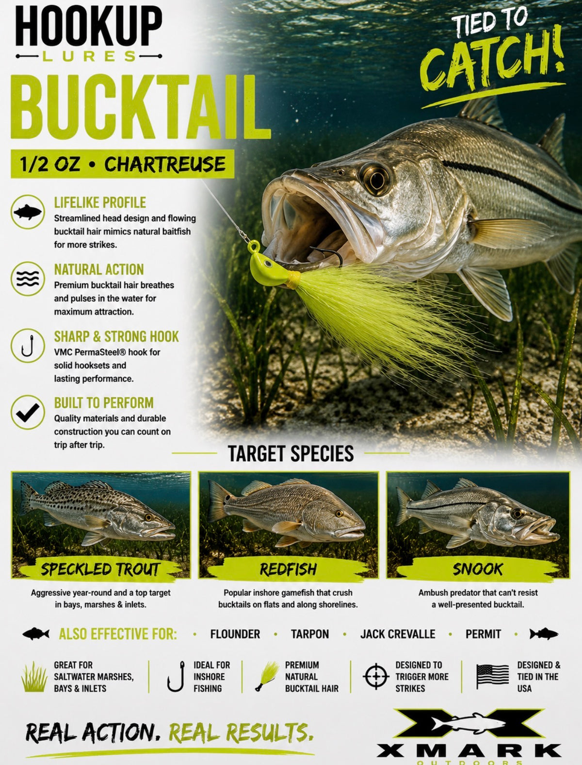 Hookup Lures Inshore Premium Series Bucktail 1/2 oz