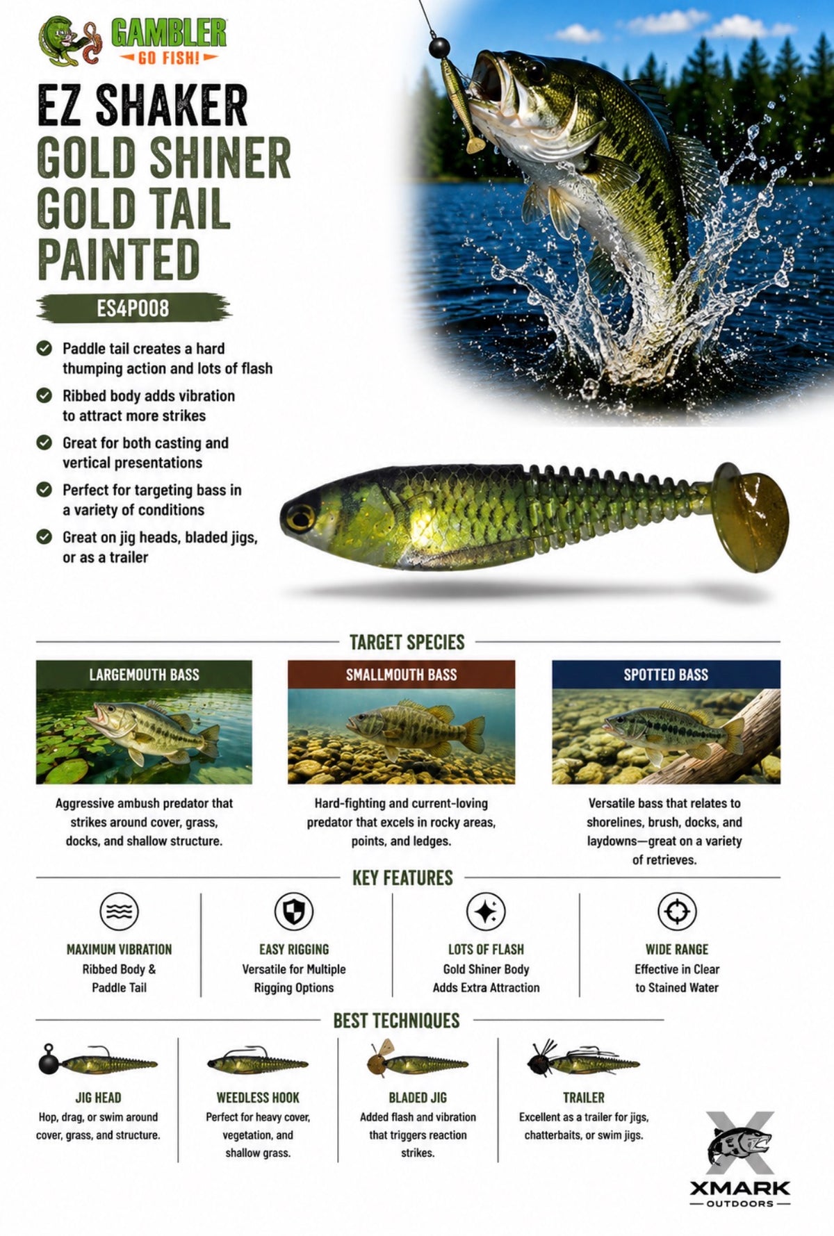 Gambler EZ Shaker 4" Swimbait (3 Bodies & 2 Tail Harnesses)