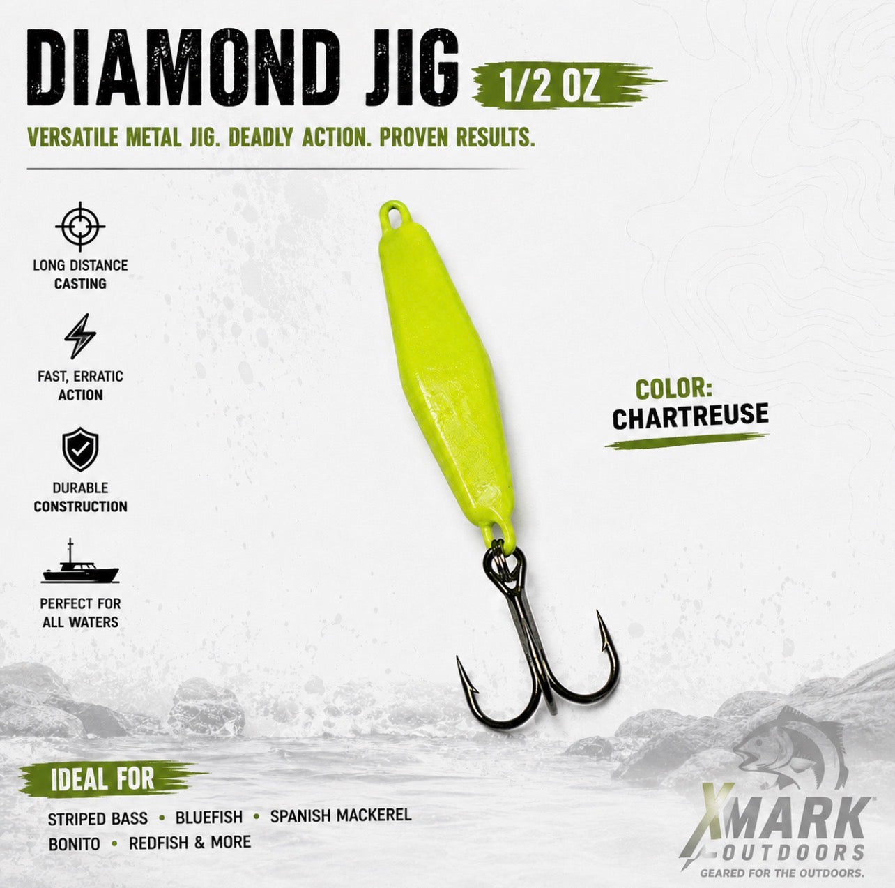 Hookup Lures Diamond Jig 3/4 oz | White, Chartreuse & Pink