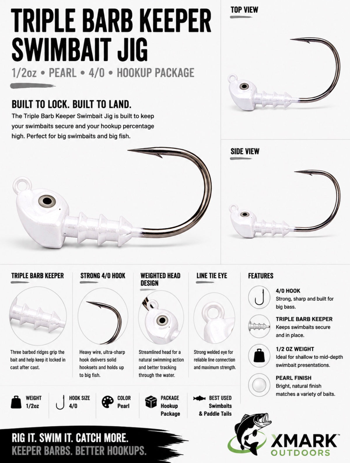 Hookup Lures Triple Barb Keeper Swimbait Jig Head (6 PK)
