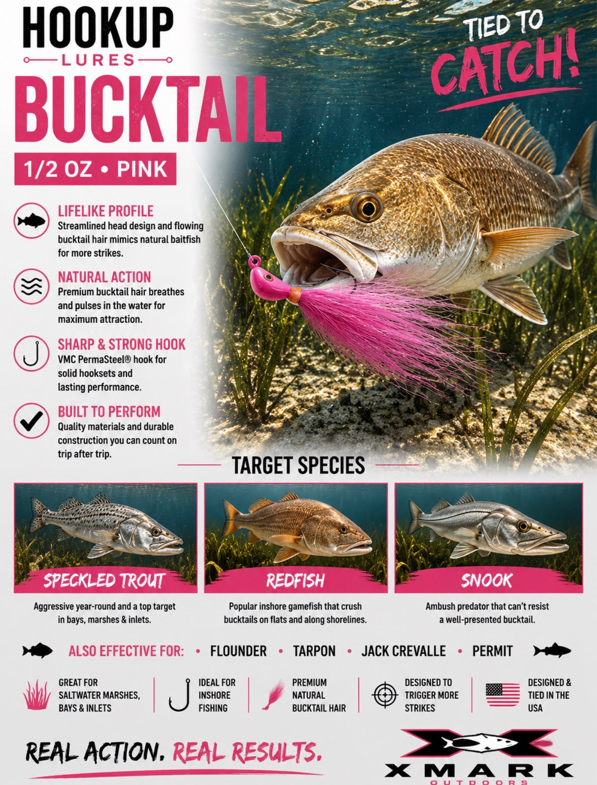 Hookup Lures Inshore Premium Series Bucktail 1/2 oz