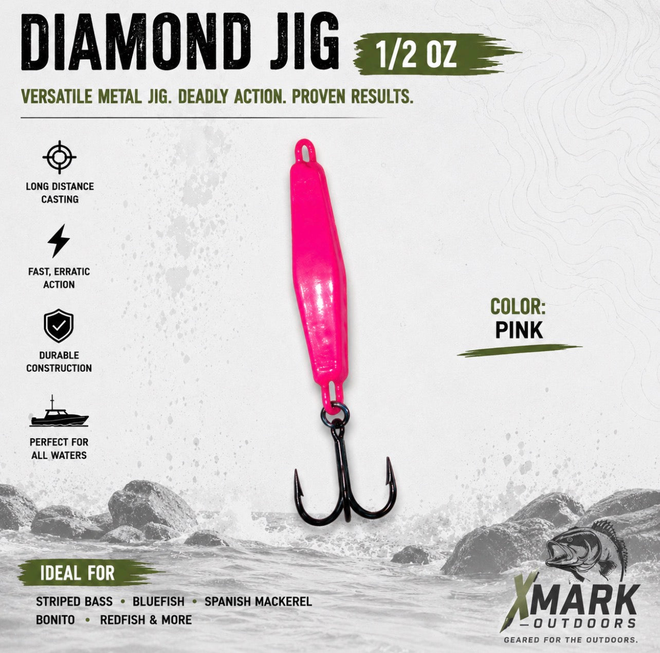 Hookup Lures Diamond Jig 3/4 oz | White, Chartreuse & Pink