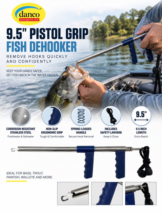 Danco 9.5” Pistol Grip Fish Dehooker with Safety Lanyard