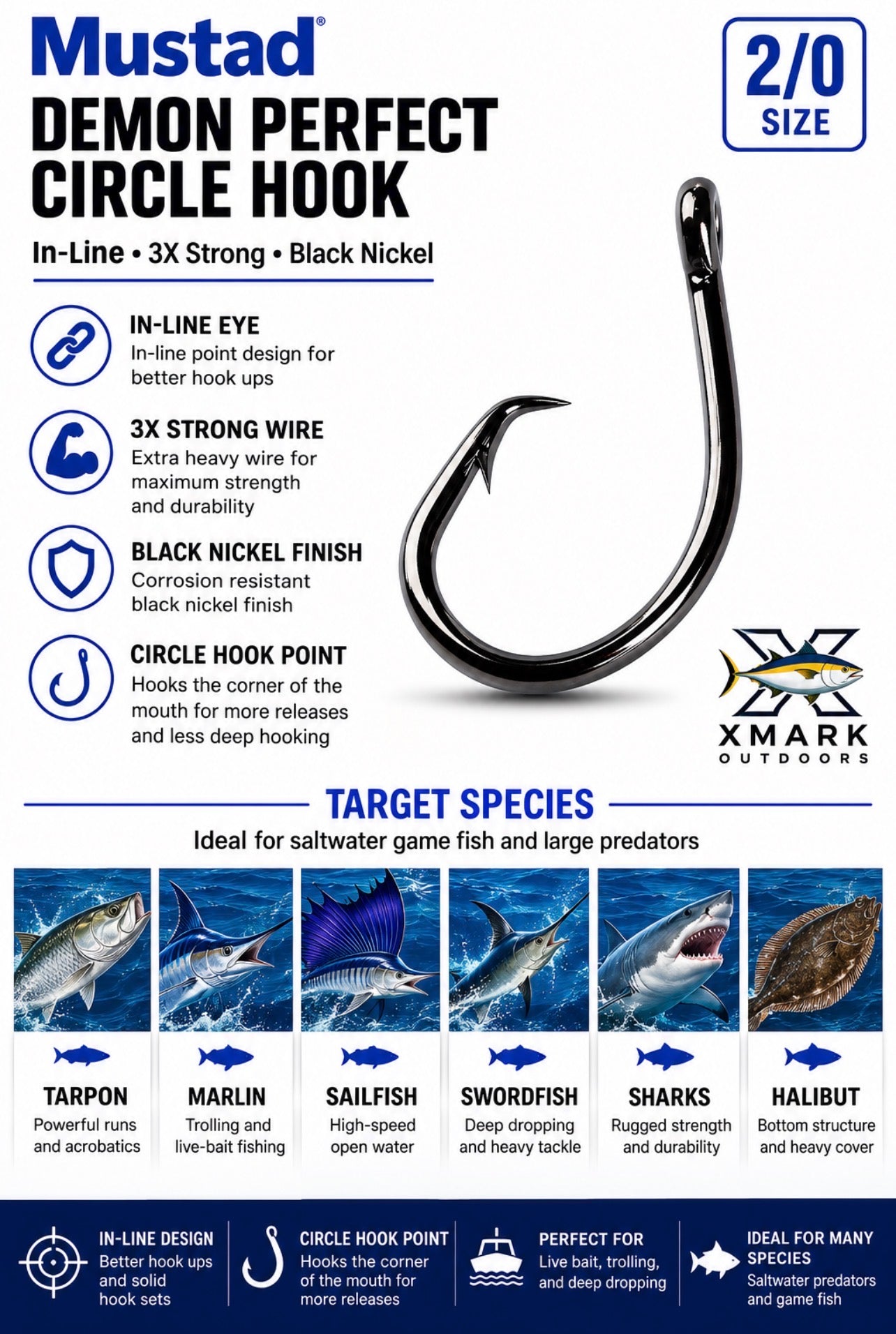 Mustad Demon Perfect Inline Circle Hook 39950 – 3X Strong Black Nickel