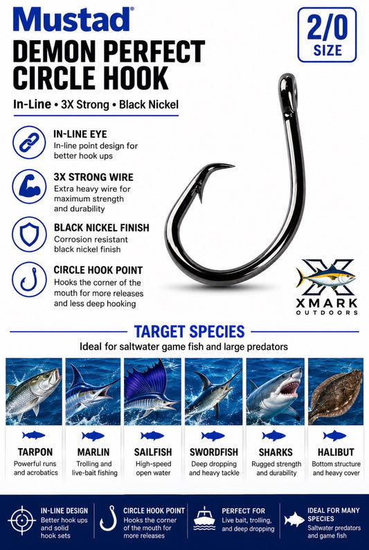 Mustad Demon Perfect Inline Circle Hook 39950 – 3X Strong Black Nickel