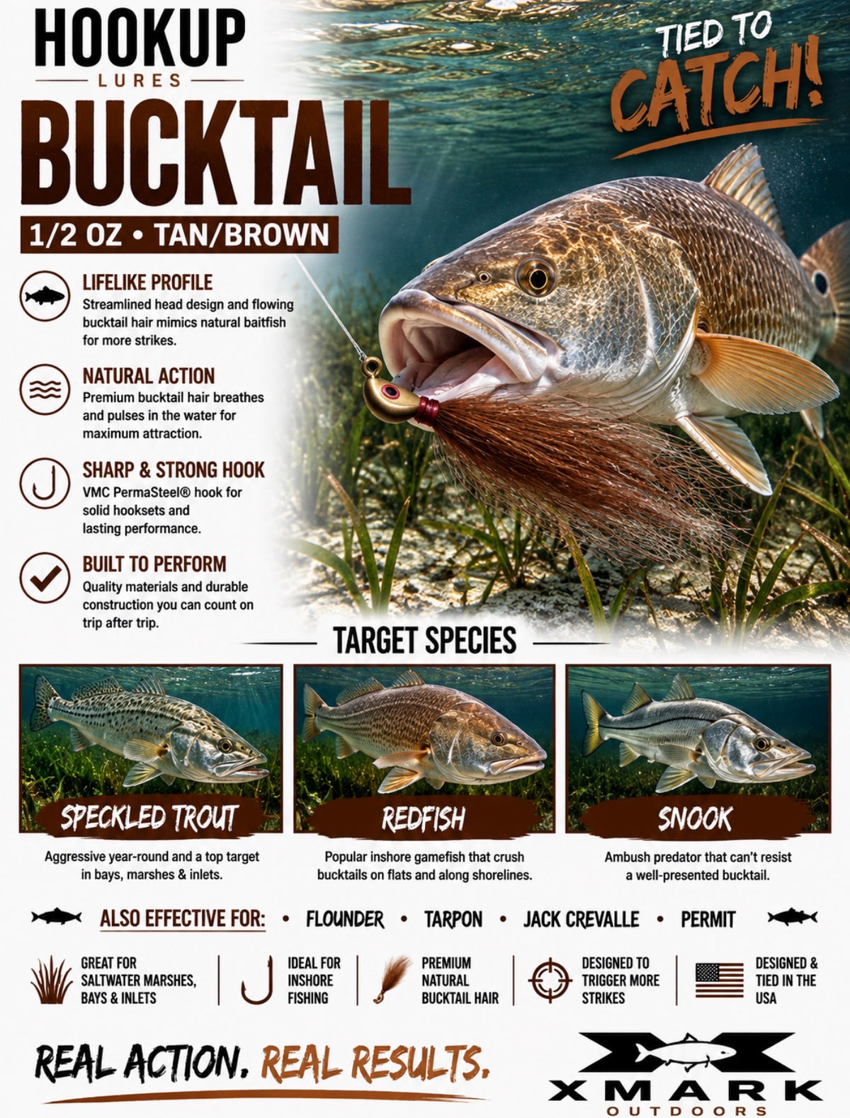 Hookup Lures Inshore Premium Series Bucktail 1/2 oz