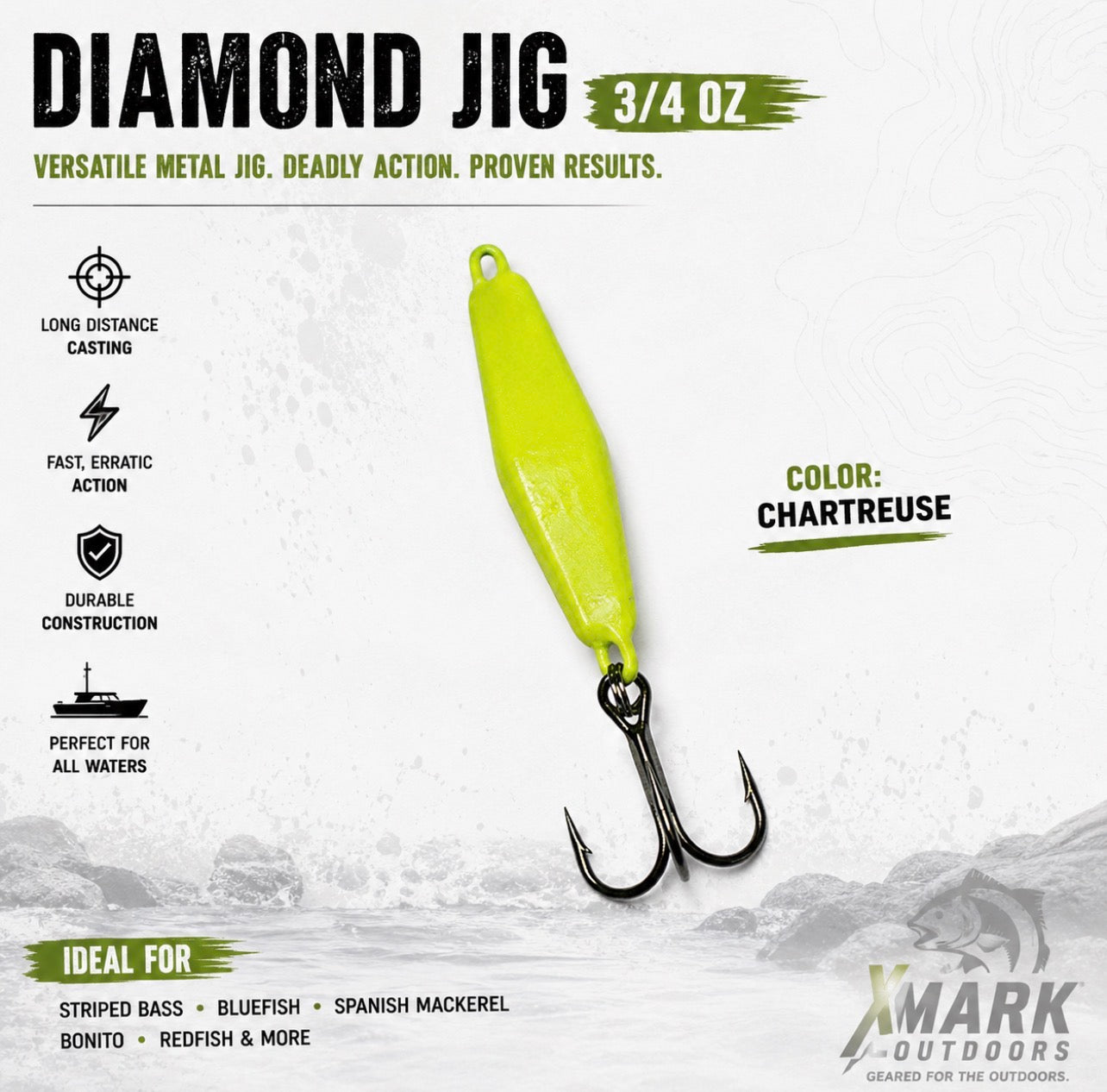 Hookup Lures Diamond Jig 3/4 oz | White, Chartreuse & Pink