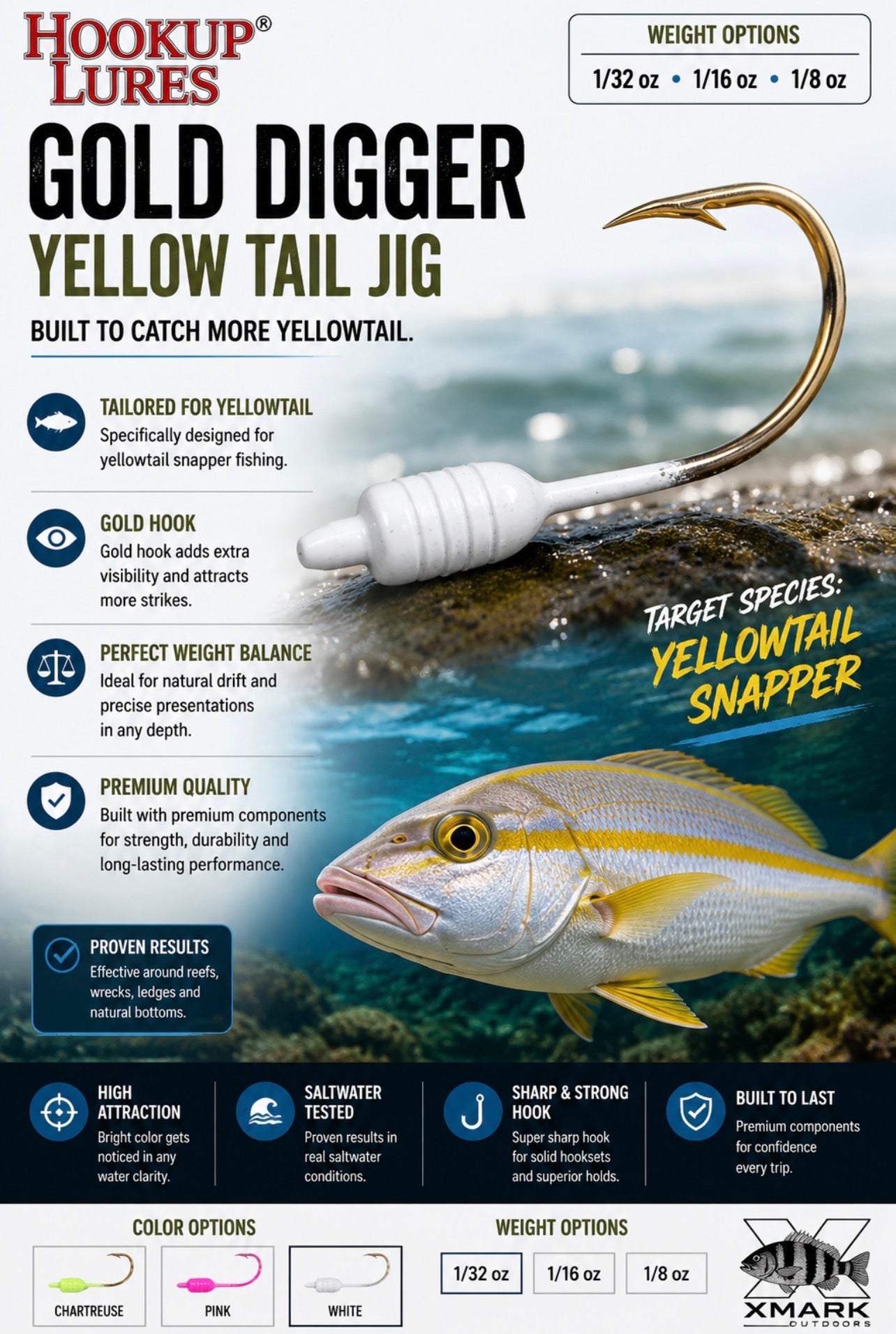 Hookup Lures Gold Digger Yellow Tail Jig (4 Pack)