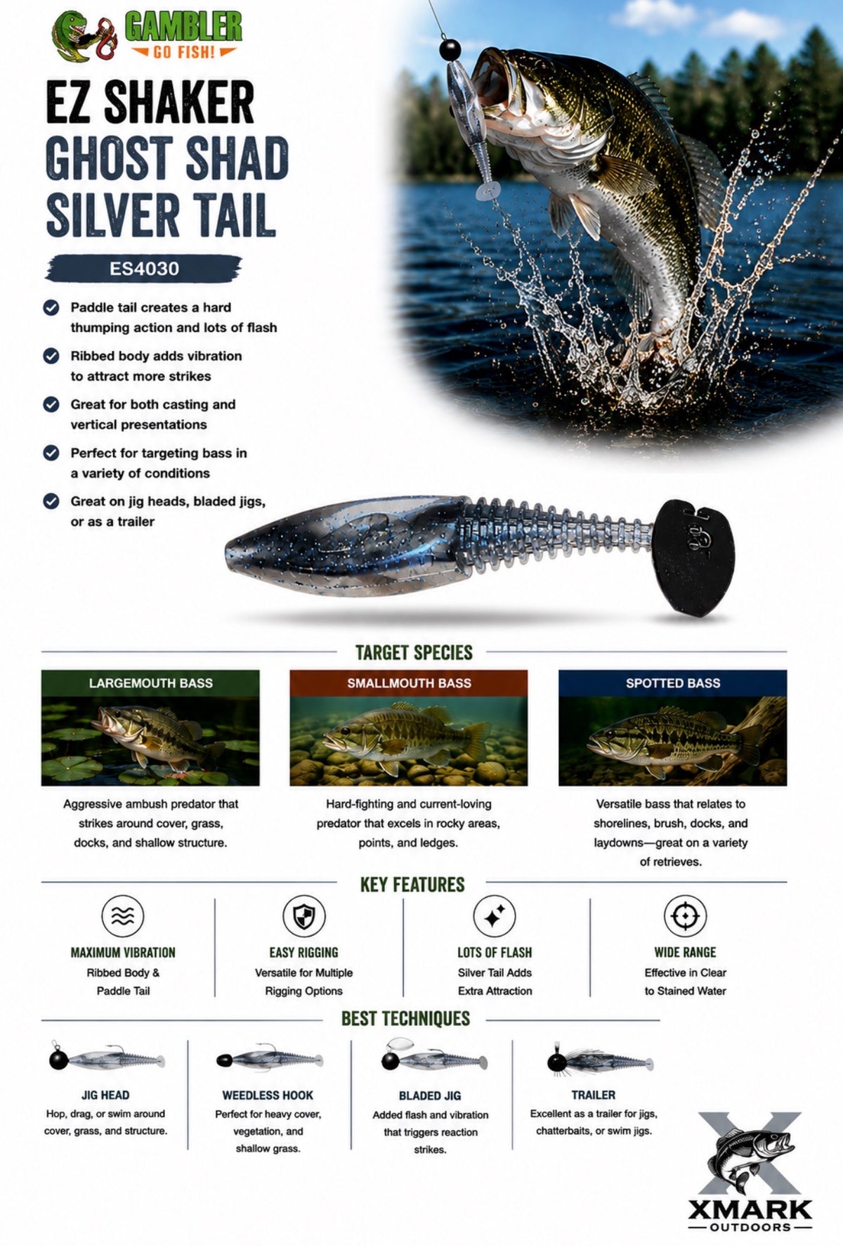 Gambler EZ Shaker 4" Swimbait (3 Bodies & 2 Tail Harnesses)