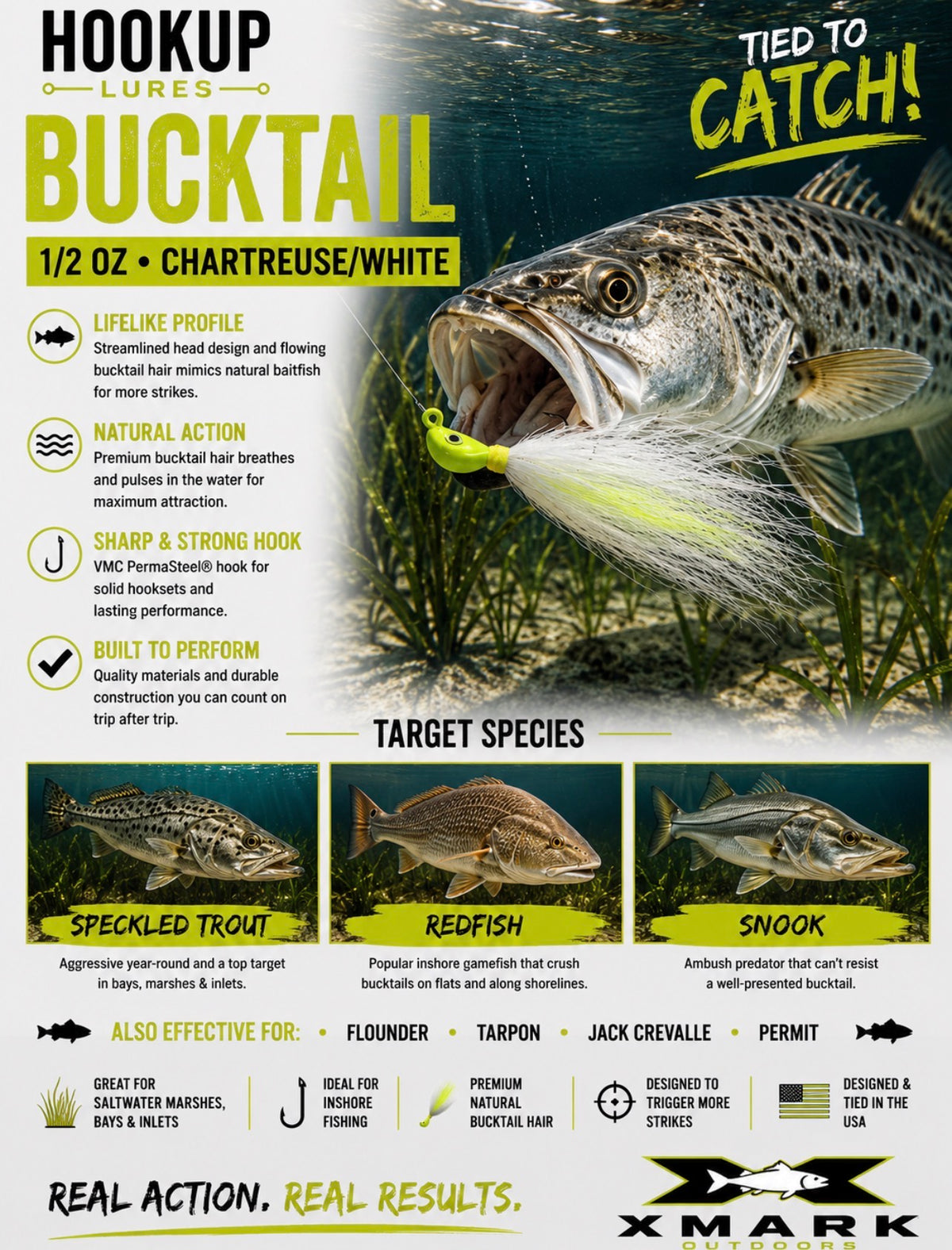 Hookup Lures Inshore Premium Series Bucktail 1/2 oz