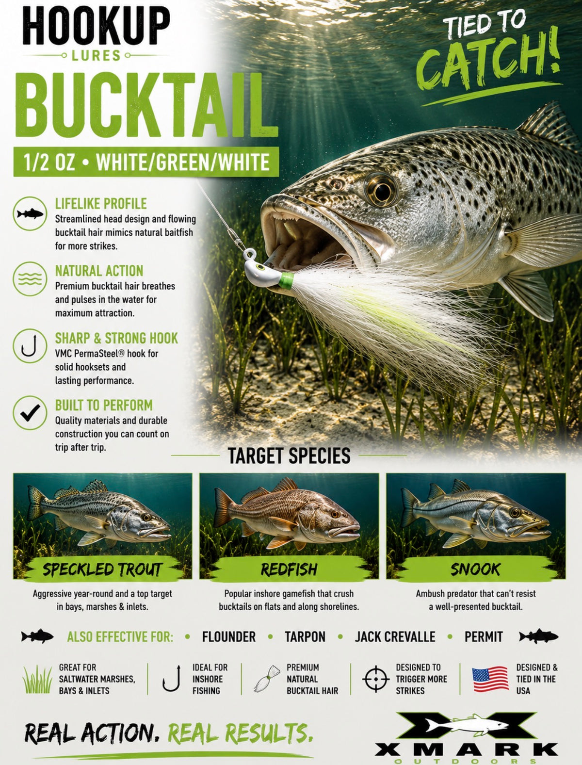 Hookup Lures Inshore Premium Series Bucktail 1/2 oz
