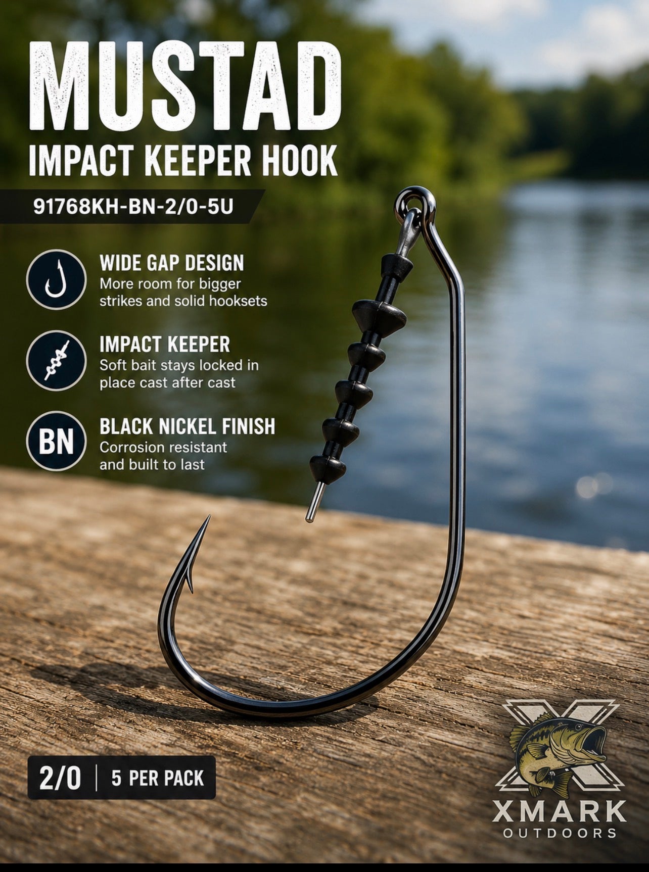 Mustad Impact Keeper Wide Gap Hook – Black Nickel