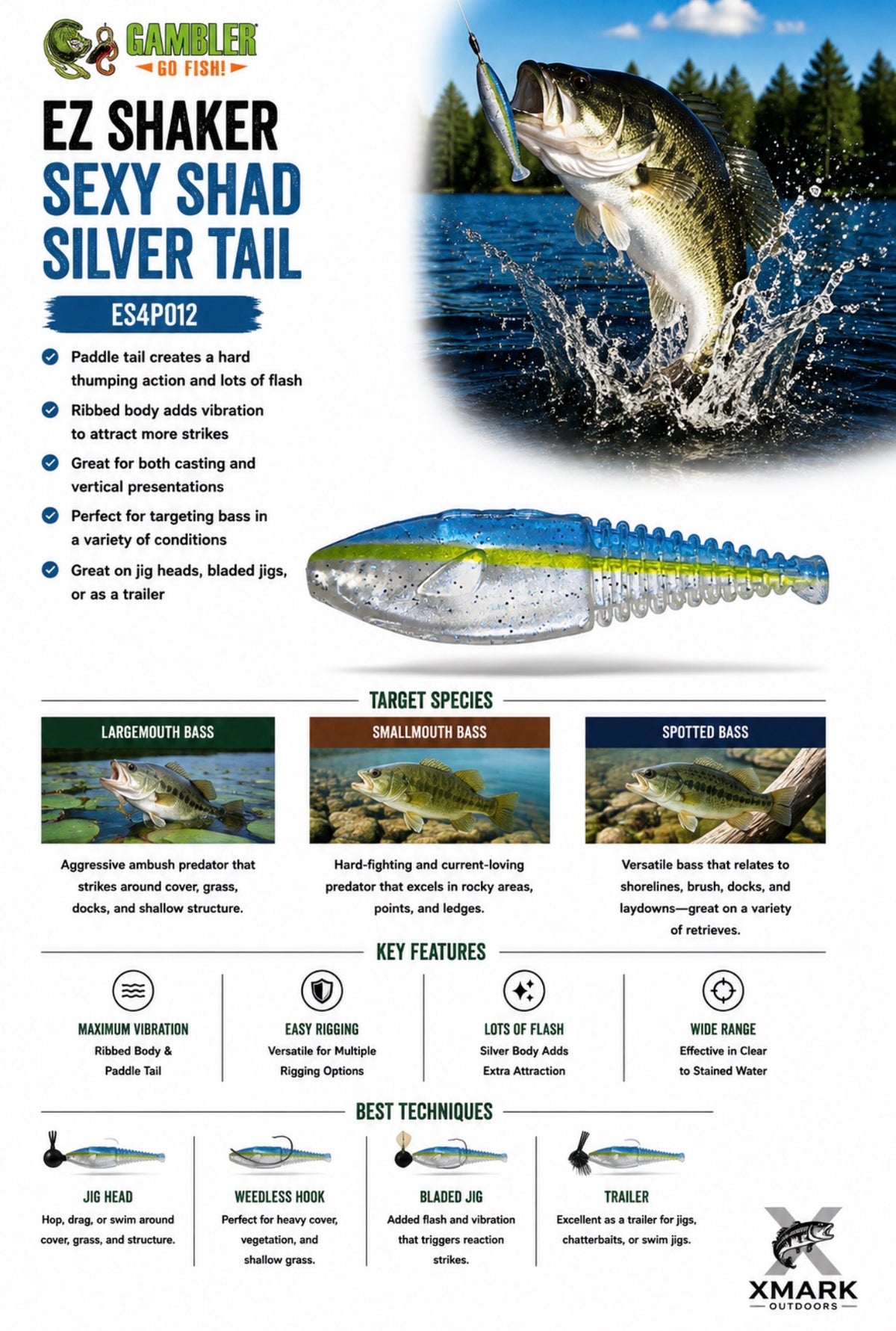 Gambler EZ Shaker 4" Swimbait (3 Bodies & 2 Tail Harnesses)