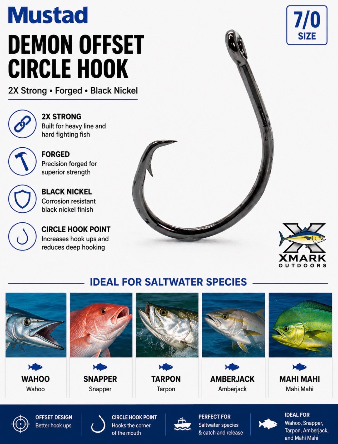 Mustad Demon Offset Circle Hook 39941 – 2X Strong Black Nickel