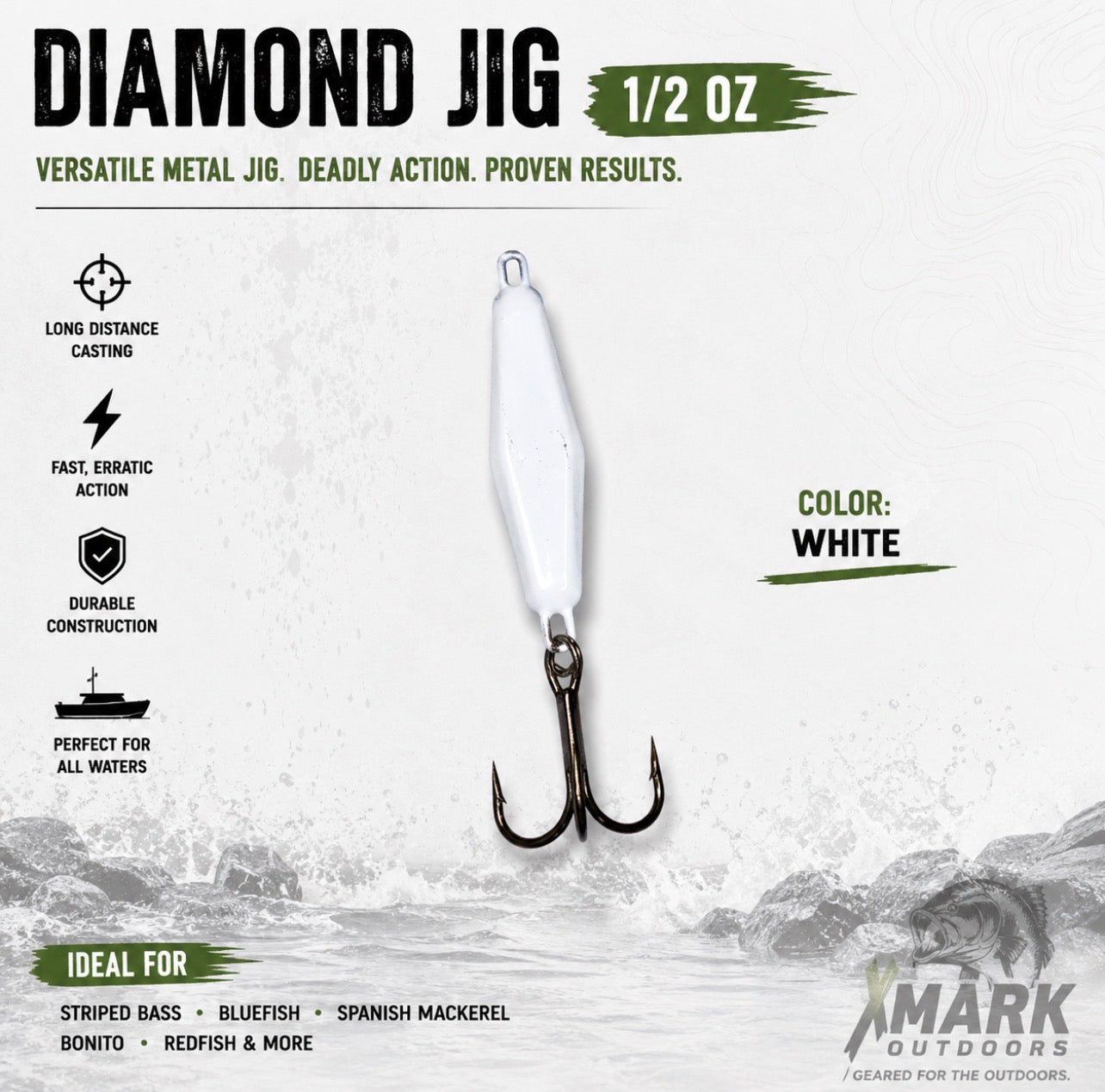 Hookup Lures Diamond Jig 3/4 oz | White, Chartreuse & Pink