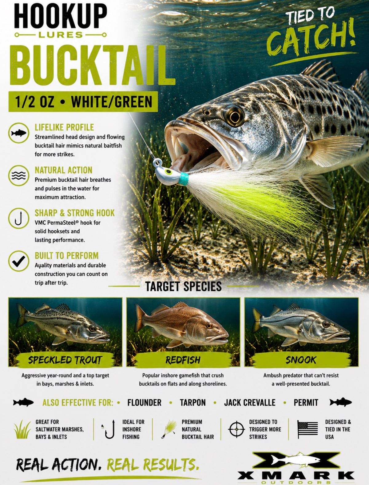 Hookup Lures Inshore Premium Series Bucktail 1/2 oz