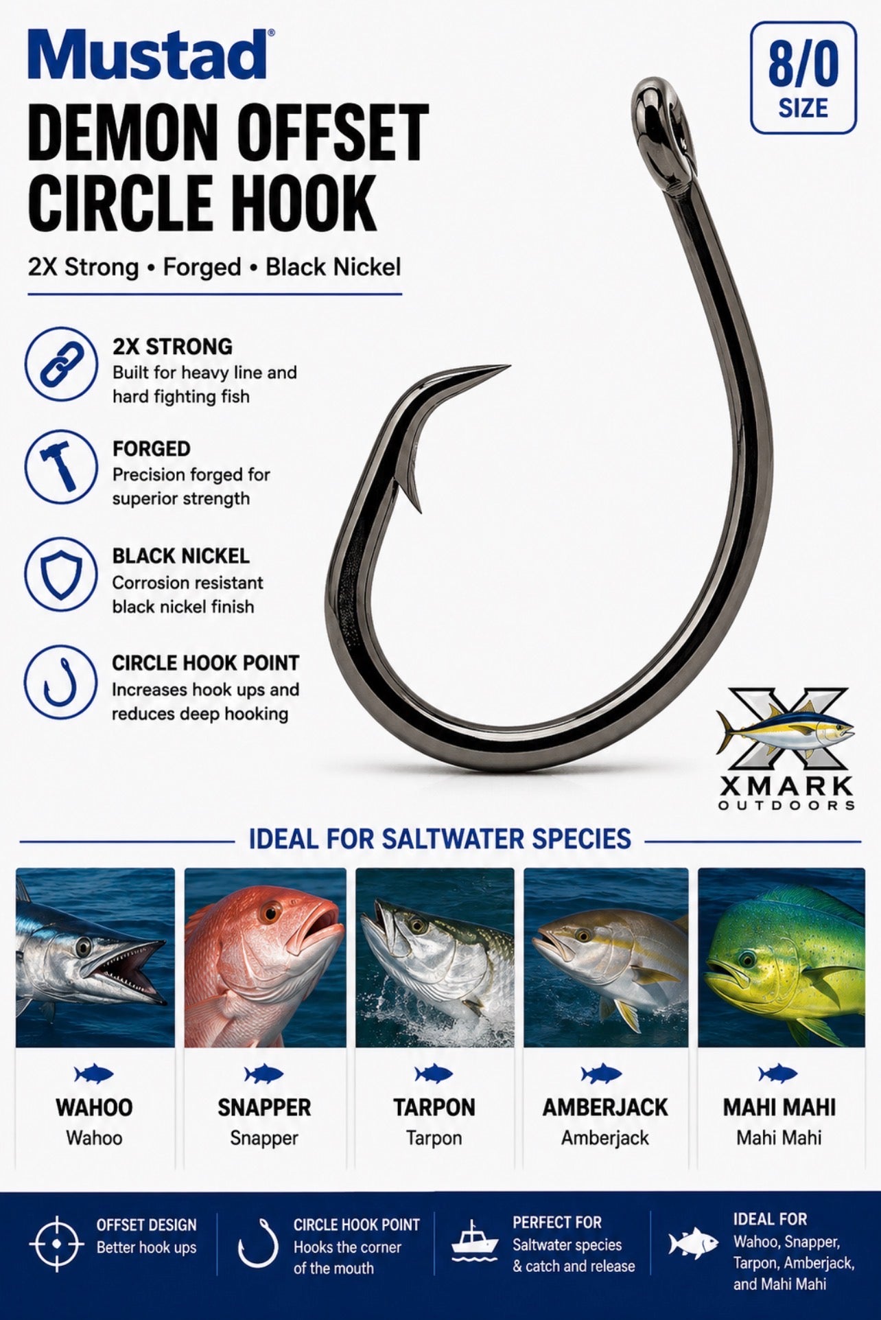 Mustad Demon Offset Circle Hook 39941 – 2X Strong Black Nickel