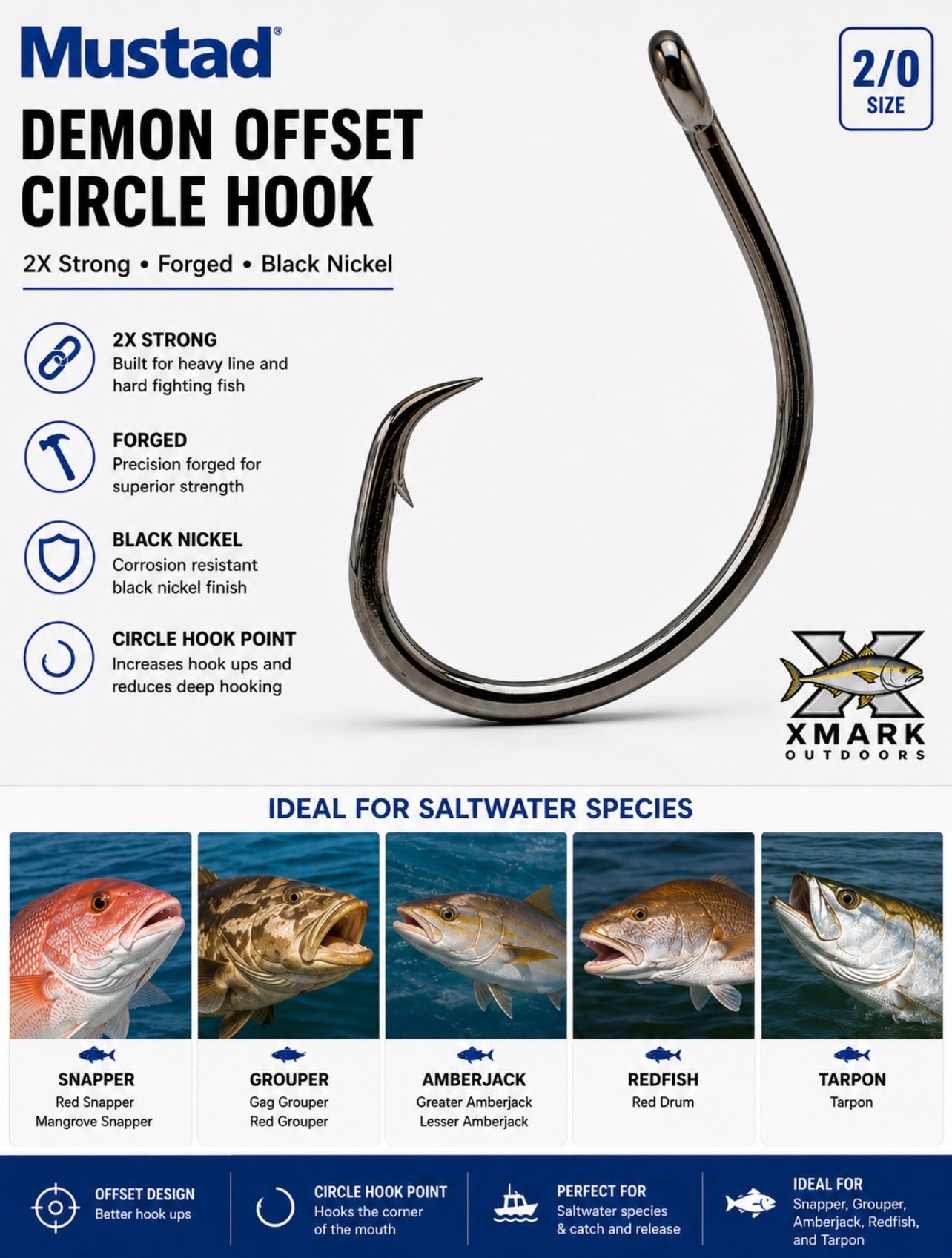 Mustad Demon Offset Circle Hook 39941 – 2X Strong Black Nickel