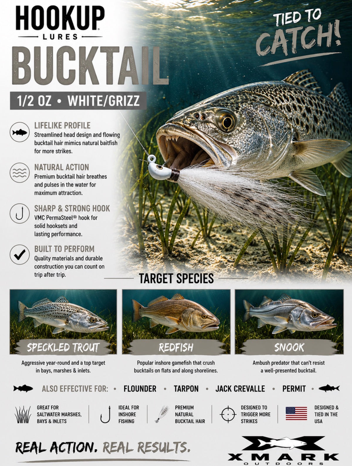 Hookup Lures Inshore Premium Series Bucktail 1/2 oz