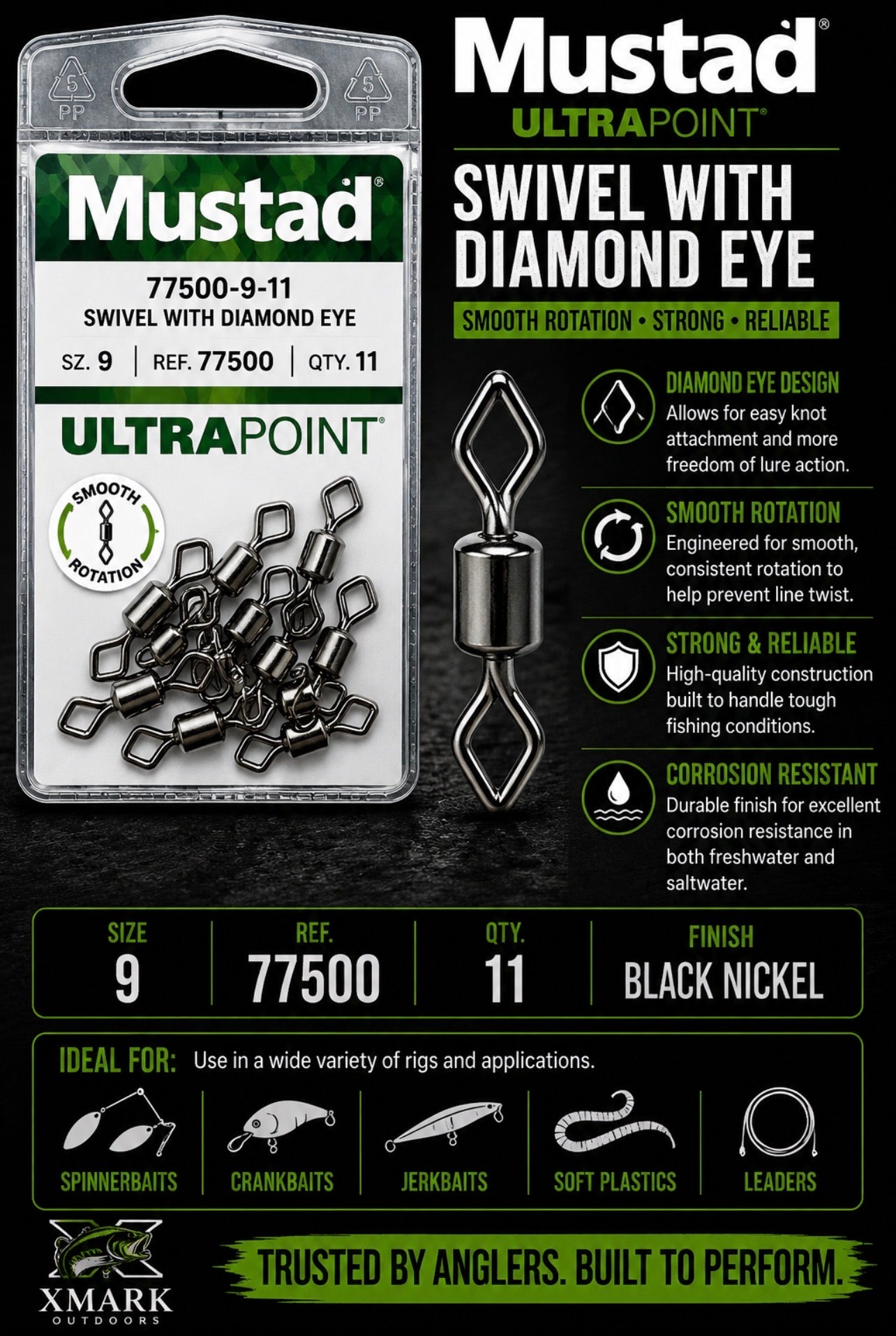 Mustad 77500 Rolling Swivel with Diamond Eye