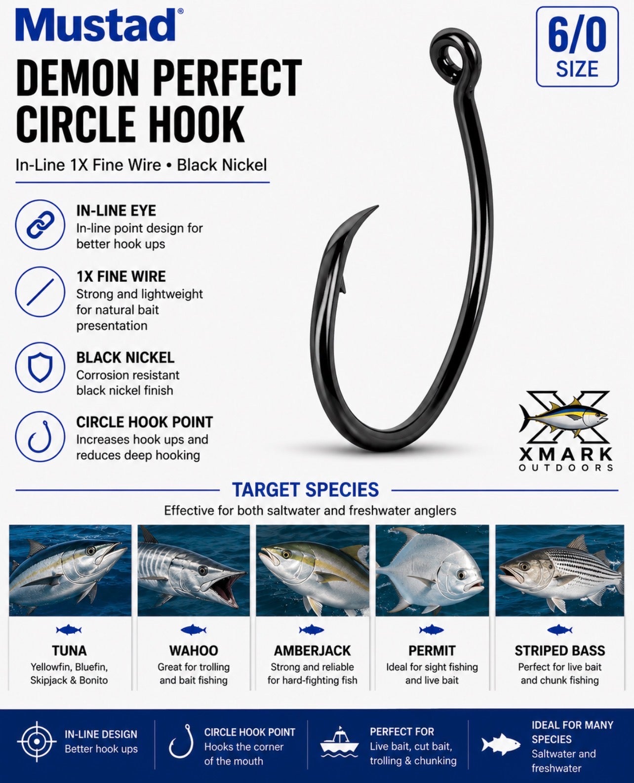 Mustad Demon Perfect Inline Circle Hook 39951 – 1X Fine Black Nickel