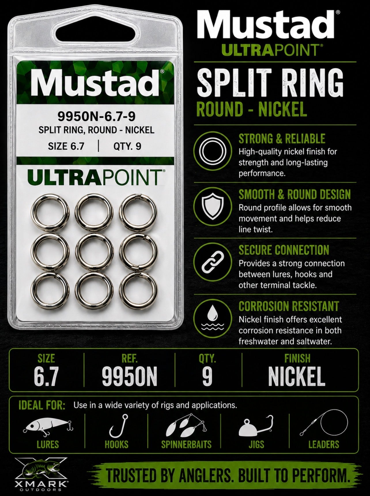 Mustad 9950N Nickel Round Split Ring