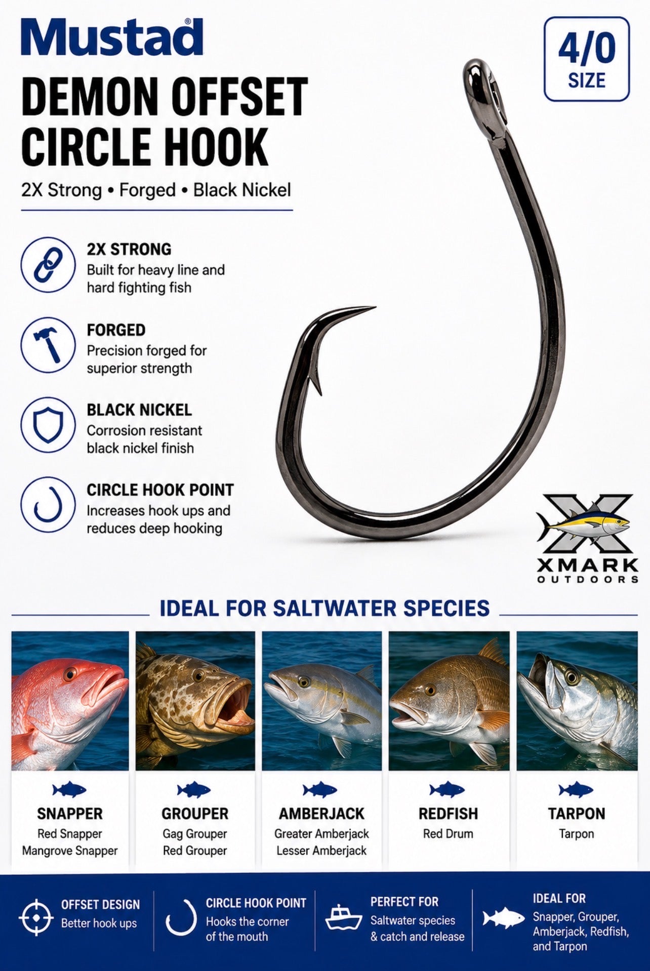 Mustad Demon Offset Circle Hook 39941 – 2X Strong Black Nickel