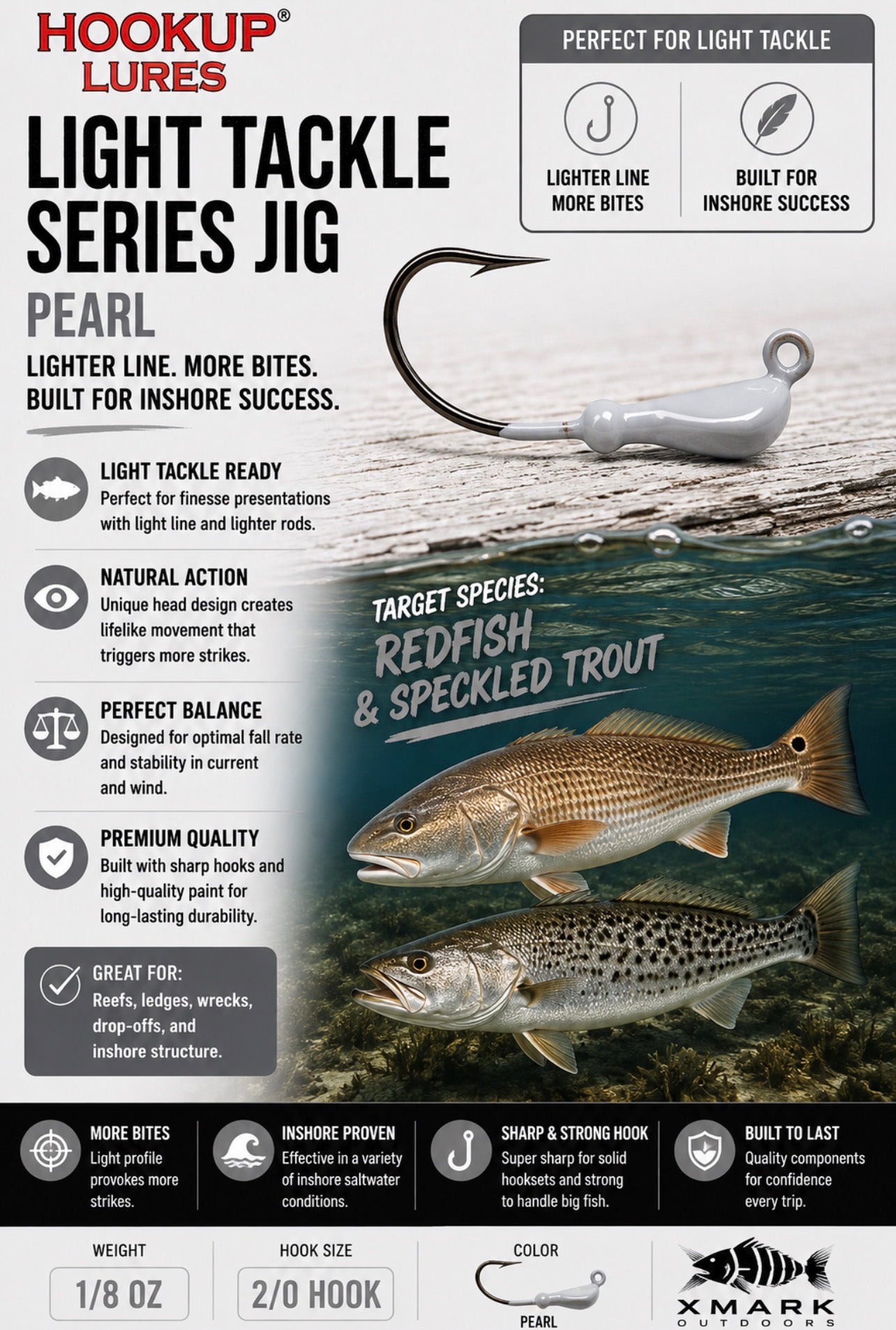 Hookup Lures Light Tackle Series Jig Head 1/8 oz 2/0 Hook (5 Pack)