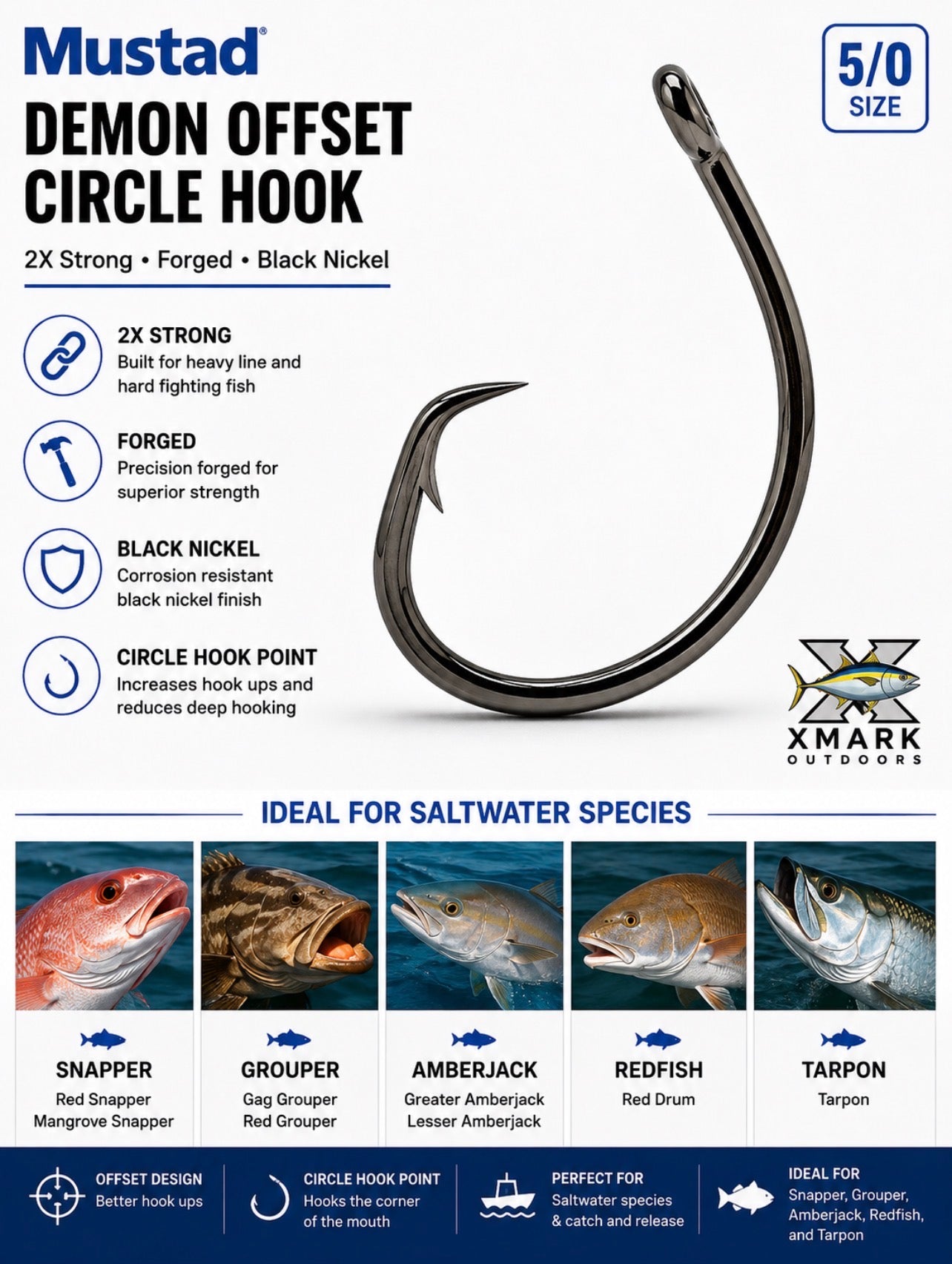 Mustad Demon Offset Circle Hook 39941 – 2X Strong Black Nickel