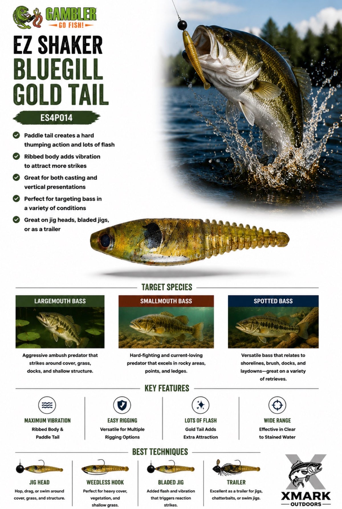 Gambler EZ Shaker 4" Swimbait (3 Bodies & 2 Tail Harnesses)