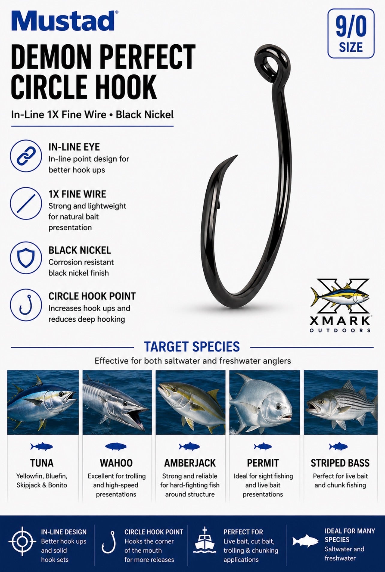 Mustad Demon Perfect Inline Circle Hook 39951 – 1X Fine Black Nickel