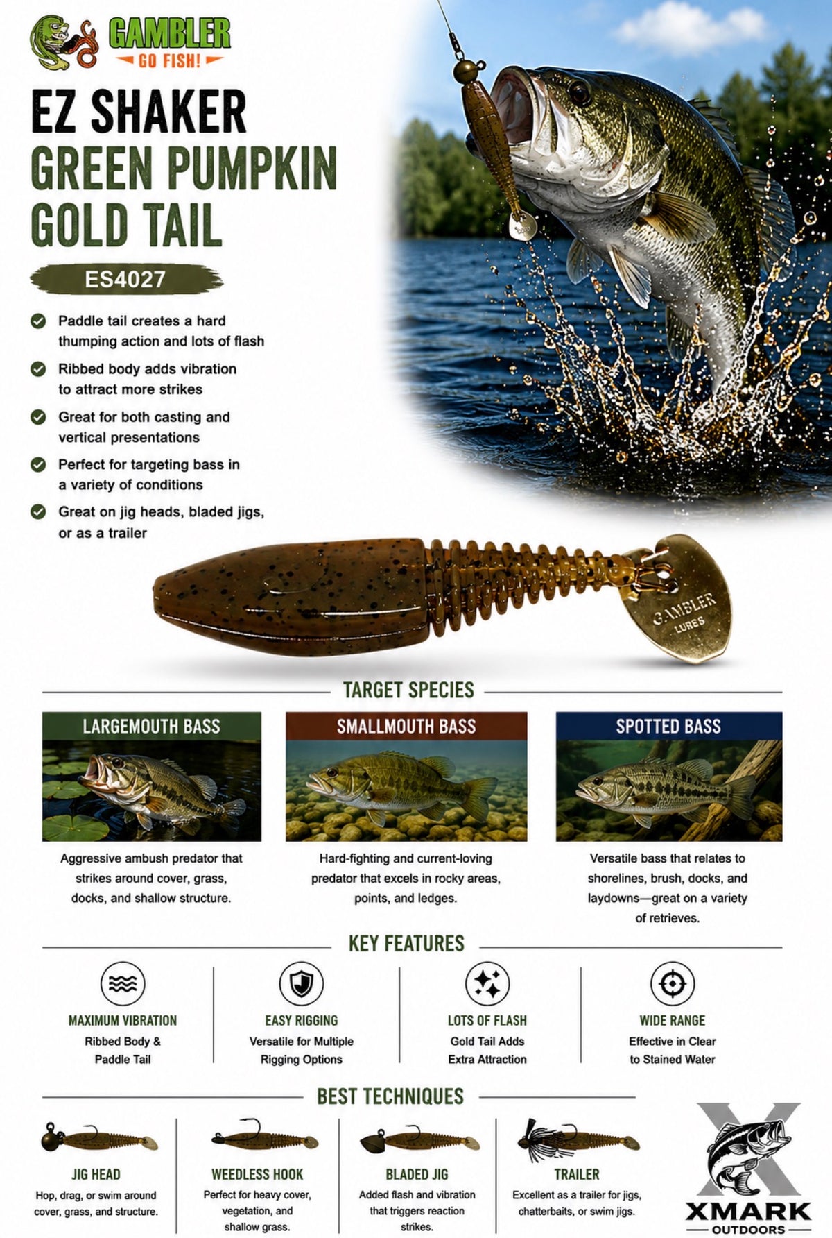 Gambler EZ Shaker 4" Swimbait (3 Bodies & 2 Tail Harnesses)