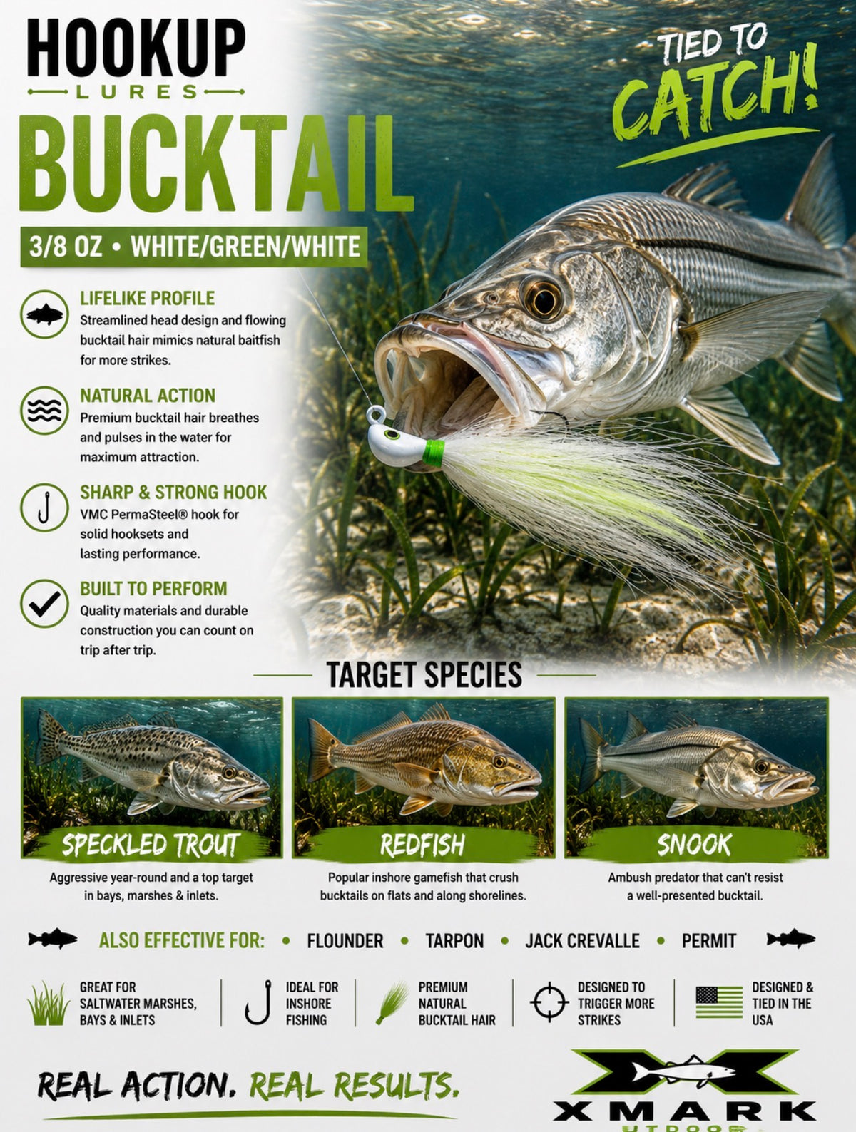 Hookup Lures Inshore Premium Series Bucktail 3/8 oz