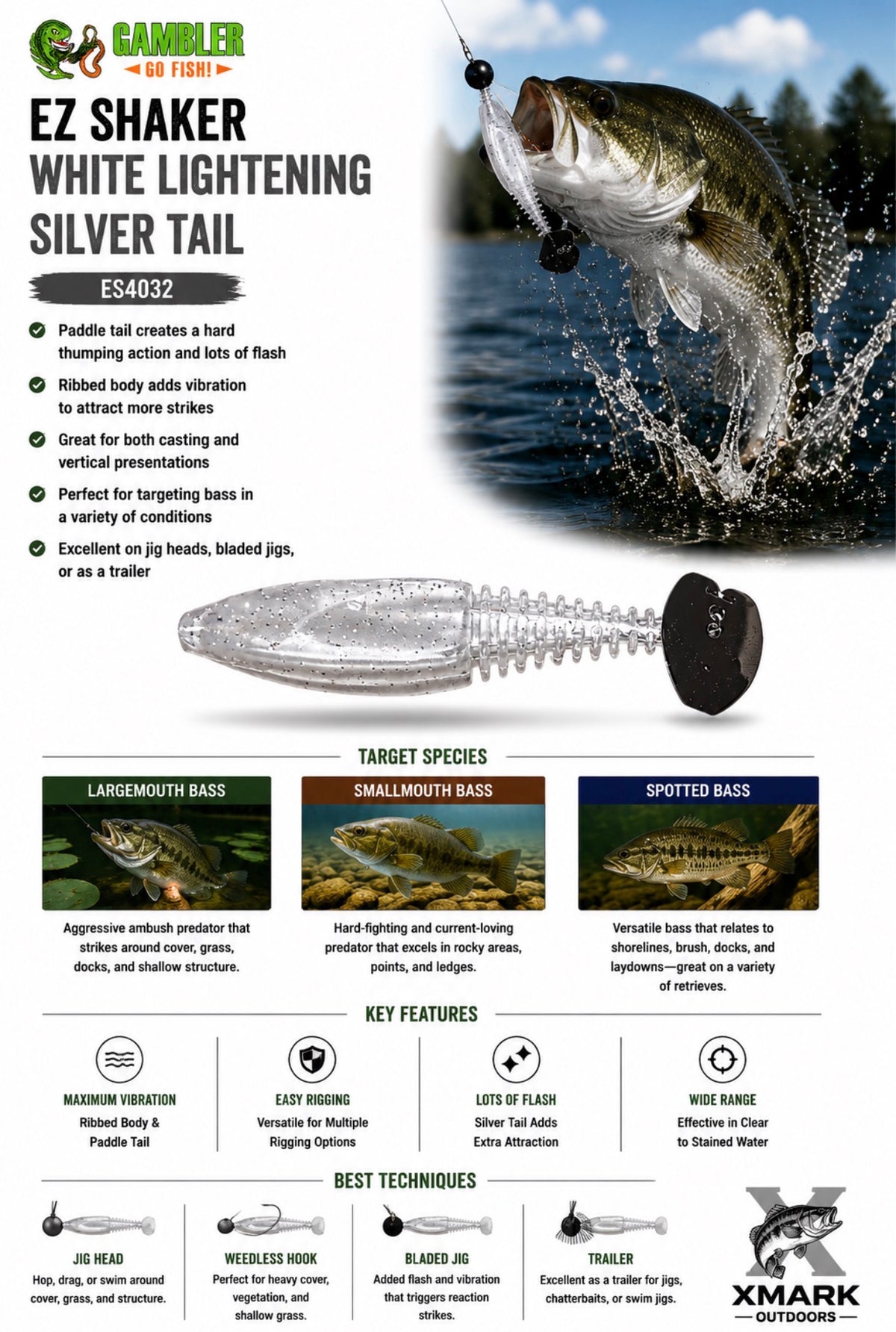 Gambler EZ Shaker 4" Swimbait (3 Bodies & 2 Tail Harnesses)
